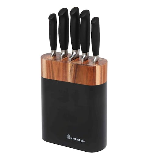 Stanley Rogers Acacia Knife Block 6 Piece Black Oval Knives 6Pc