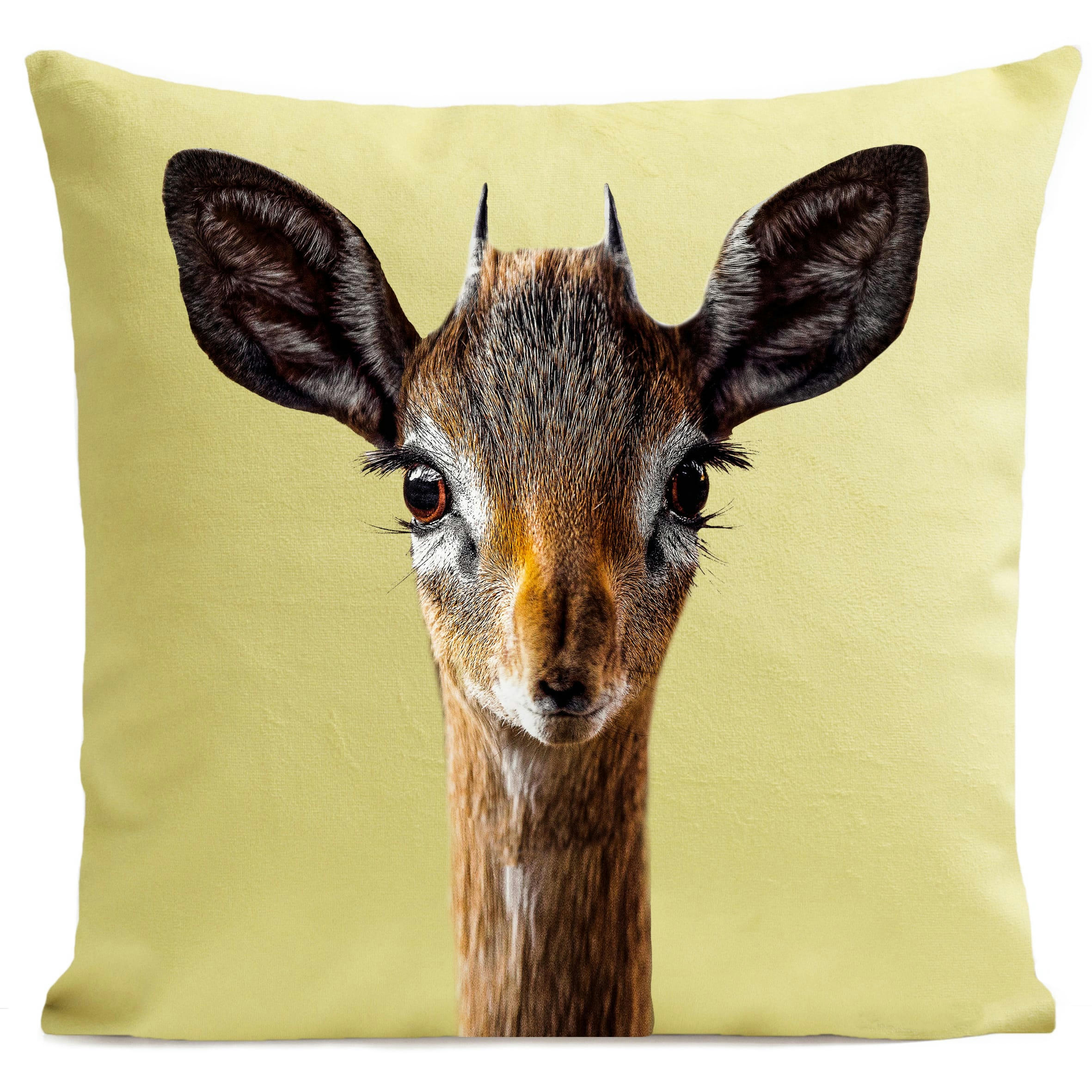 - Coussin animal faon suédine jaune 40x40cm