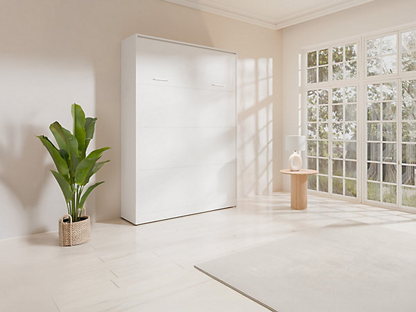 Lit escamotable 140 x 200 cm - Ouverture verticale manuelle - Blanc   Matelas - BEGANIO