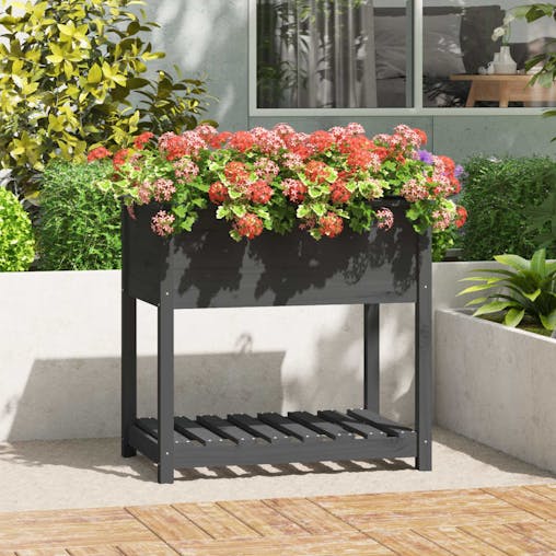NNEVL Planter with Shelf Grey 82.5x54x81 cm Solid Wood Pine