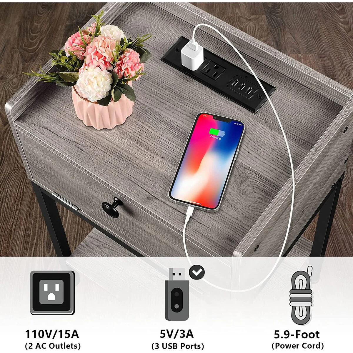 Small Bedside End Table with Storage Drawer