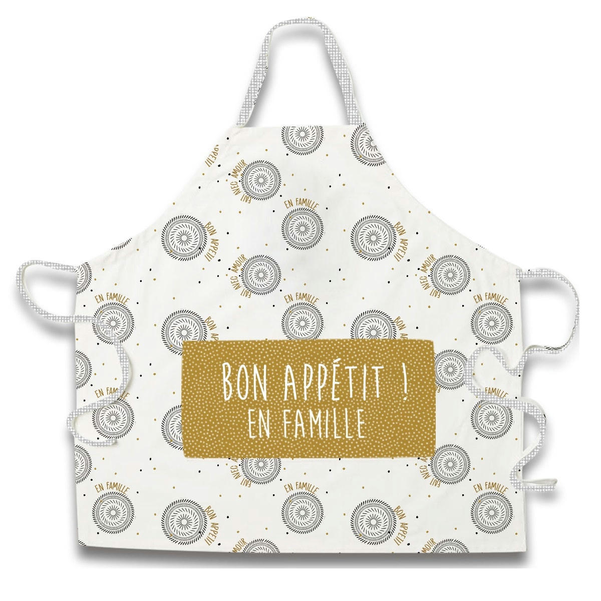 EN FAMILLE - Tablier de cuisine coton blanc 70x70cm