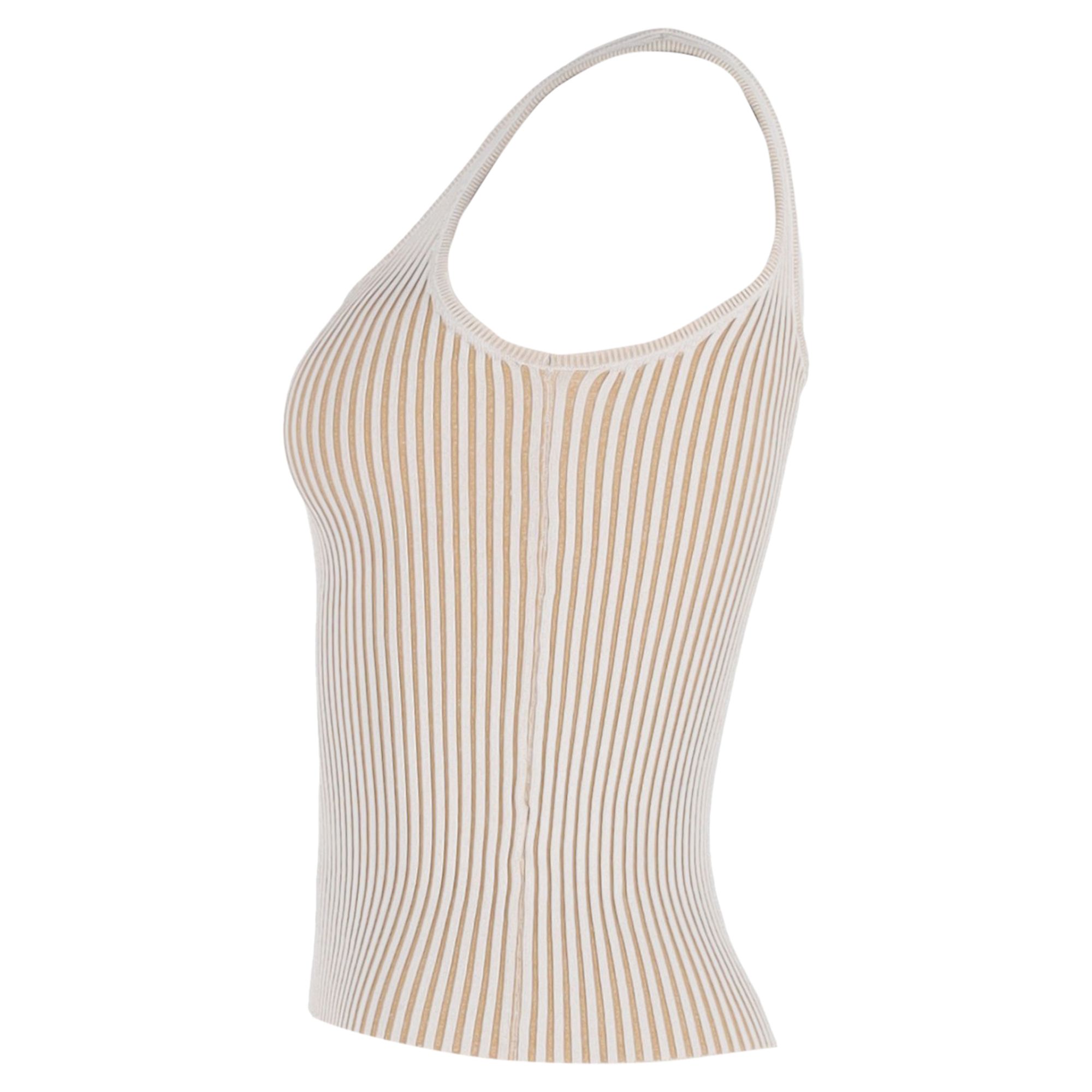 Anine Bing Preloved Josie Ribbed Knit Tank Top Beige Rayon