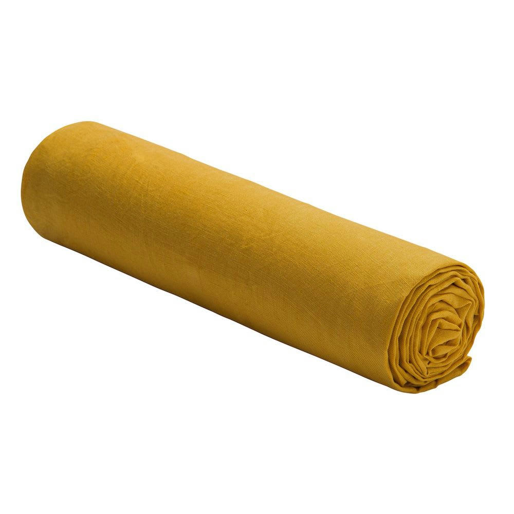 - Drap housse lin lavé jaune 160x200 cm