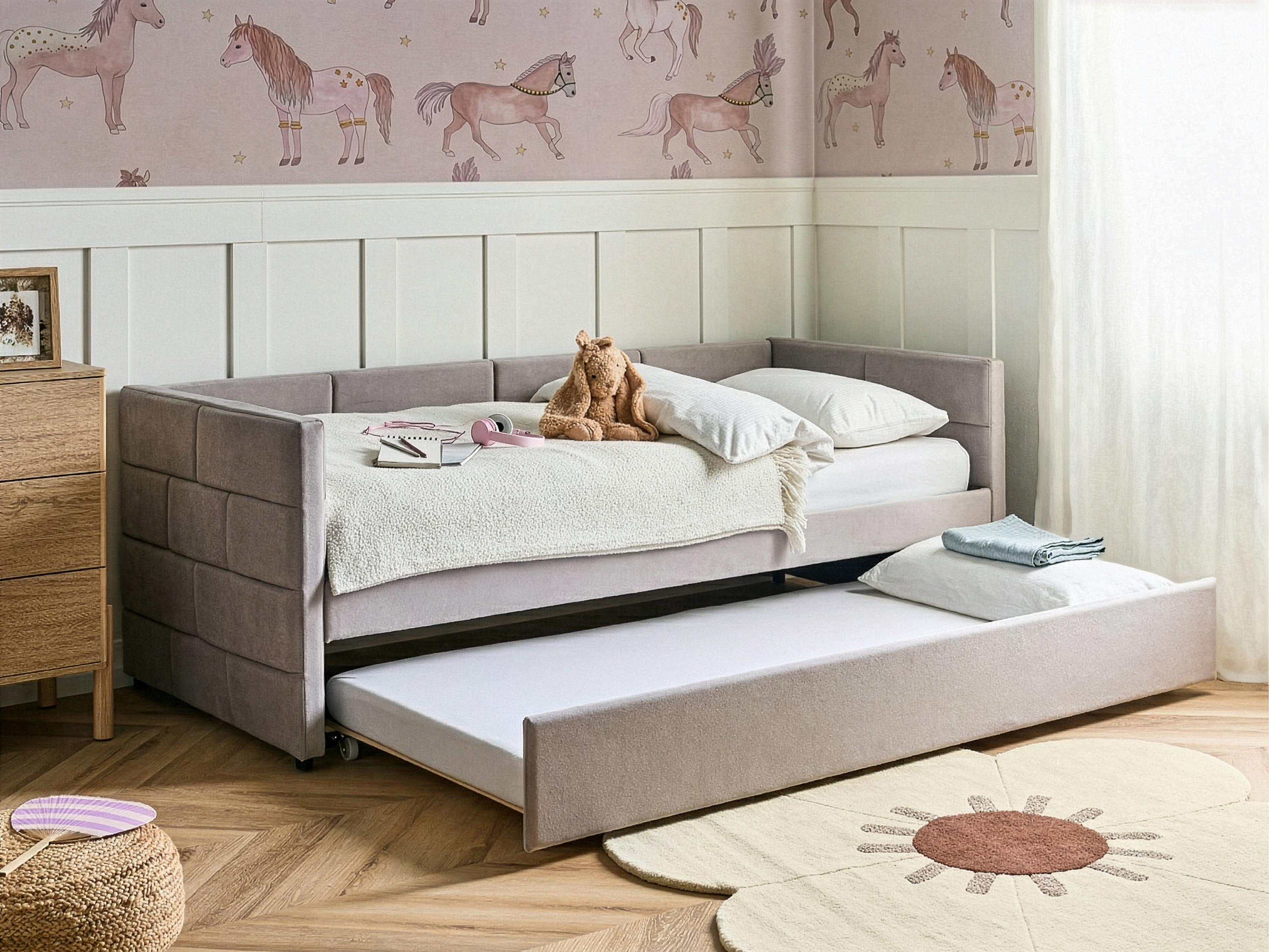 Trundle Bed Velvet CHAVONNE 90 x 200 cm (EU Single) Light Grey