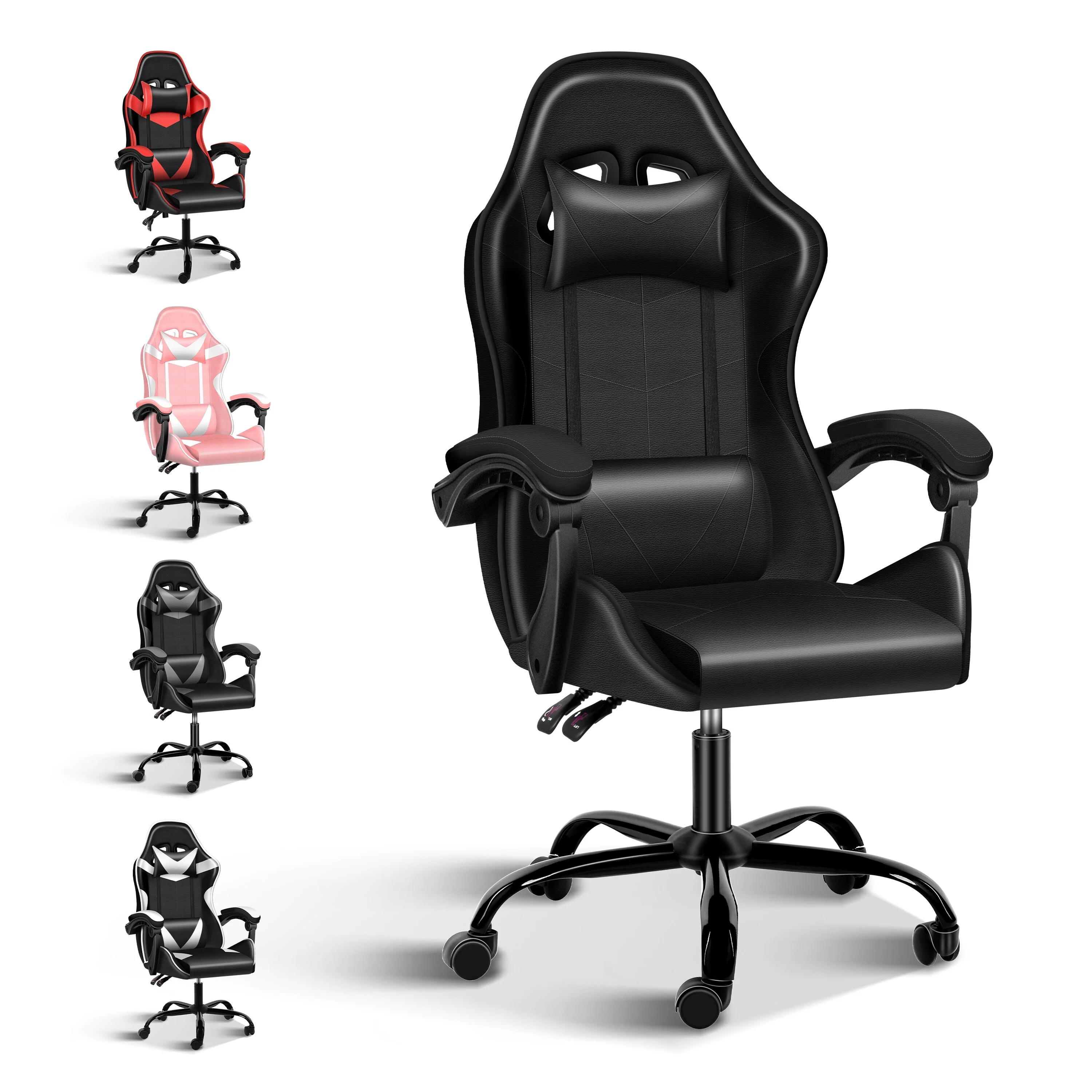 Seat Height Recliner Gaming Office High Back Computer Ergonomic Adjustable Swivel Chair, Without footrest, Black