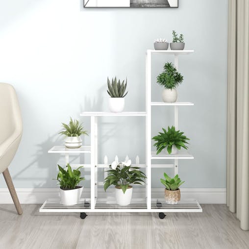 NNEVL Flower Stand with Wheel 94.5x25x92.5 cm White Metal