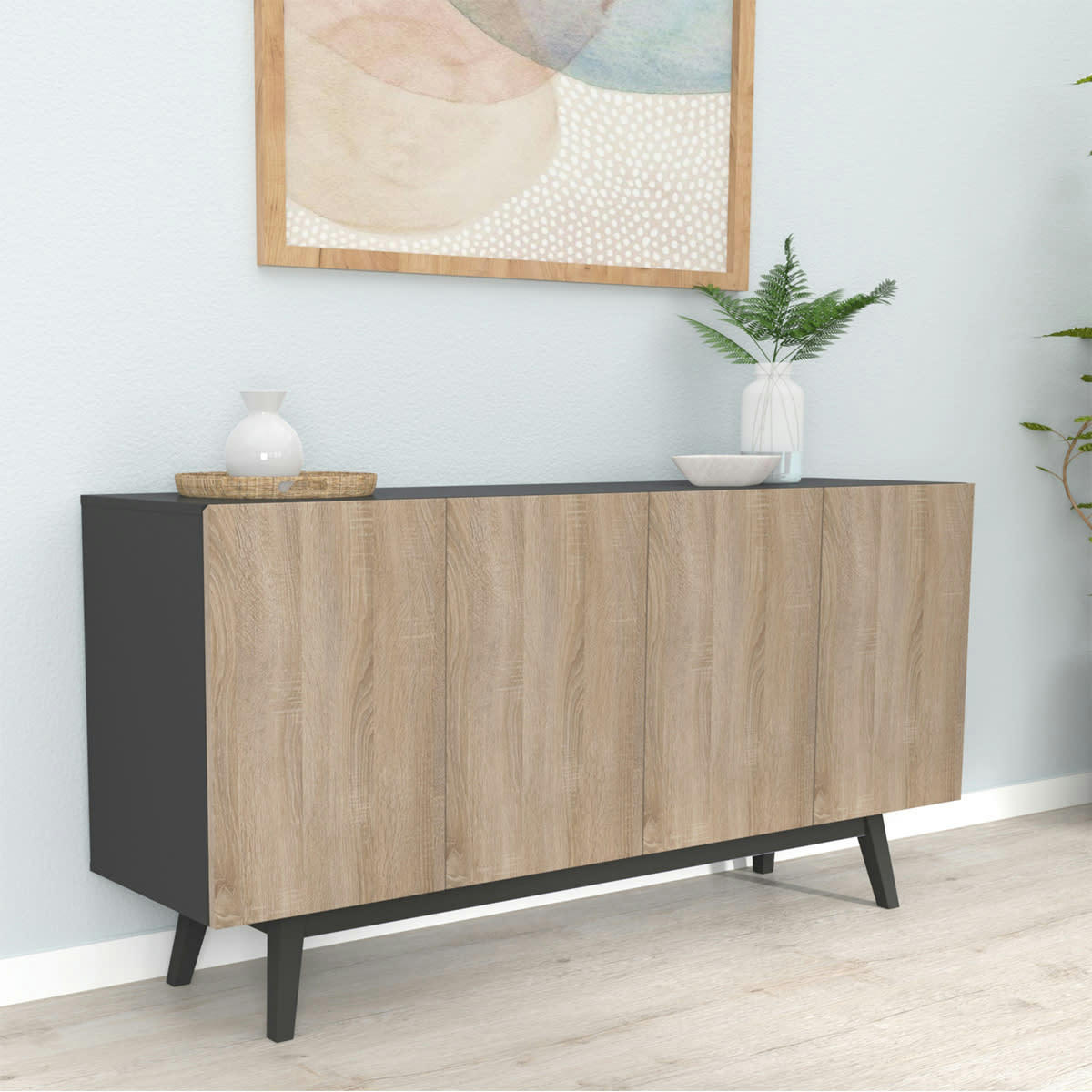 - Buffet 4 portes 2 tiroirs intérieurs blanc