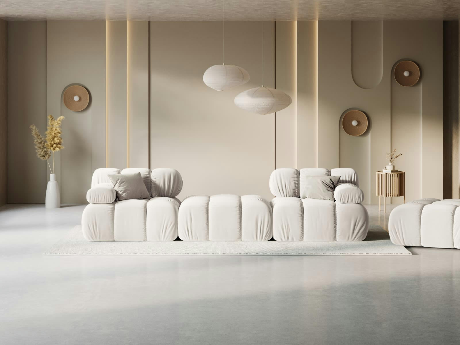 BELLIS - Canapé modulable 3 places en tissu velours beige clair
