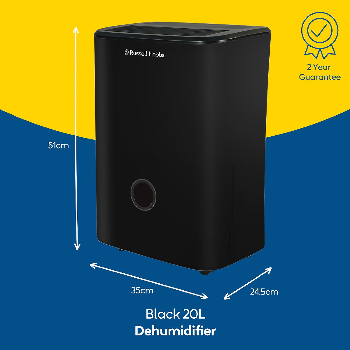Russell Hobbs 20L/Day Dehumidifier Damp, Mould & Clothes Drying 50m2 Room RHDH2002