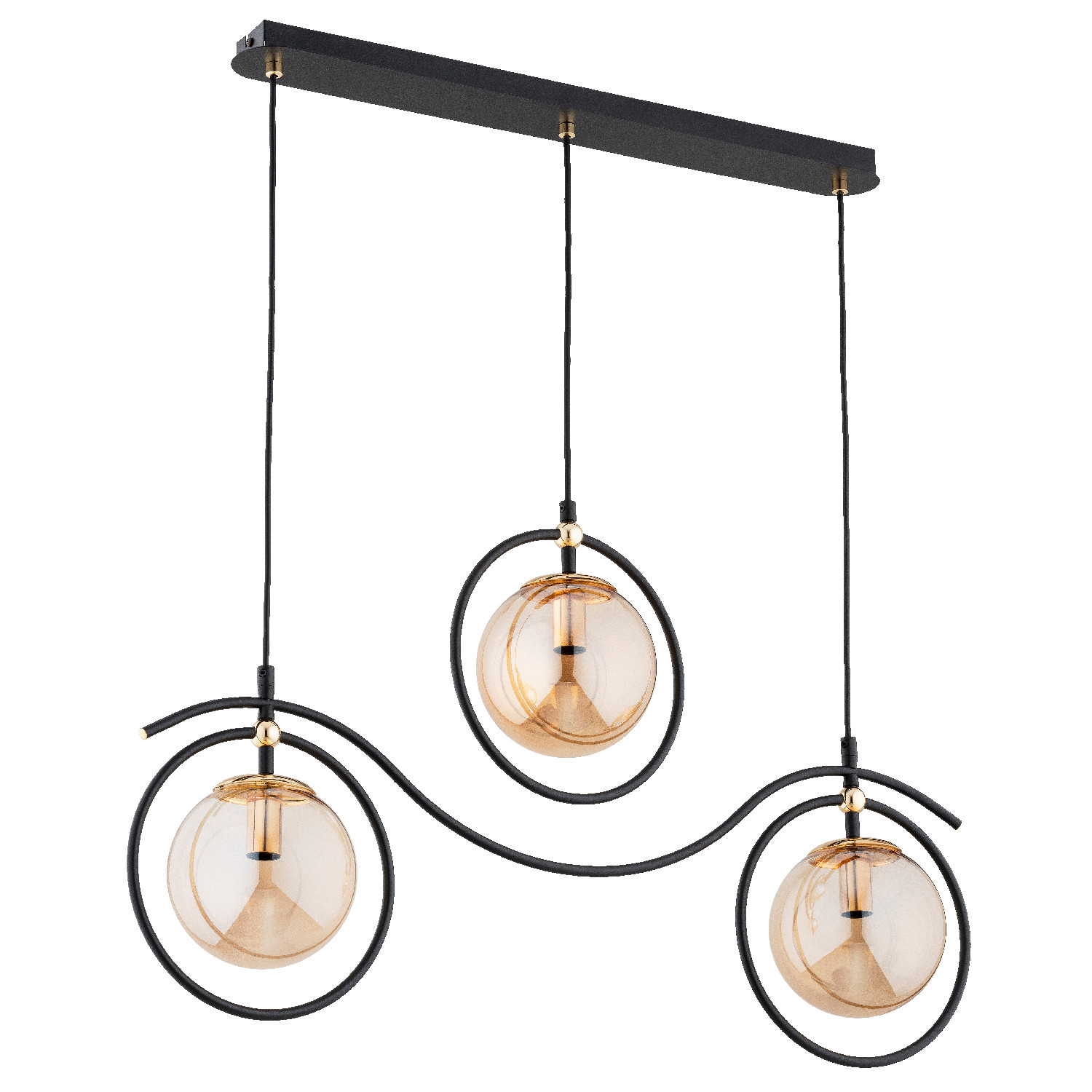 Lampa wisząca czarno-bursztynowy-złota KIRA 3xE14x10W wym: 90x24x78 cm Alfa