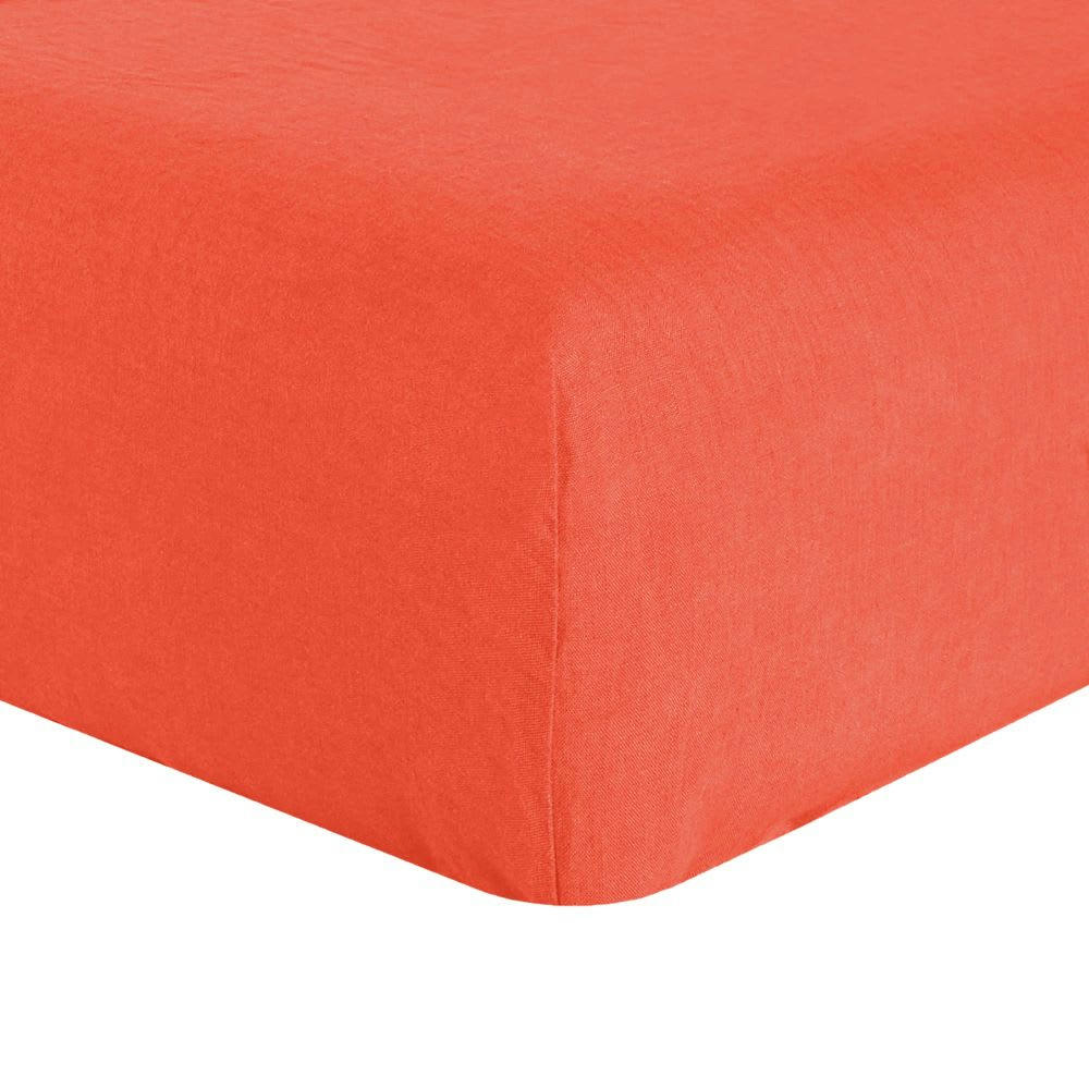 - Drap housse 2 personnes en lin français - lin lavé orange 180x200 cm