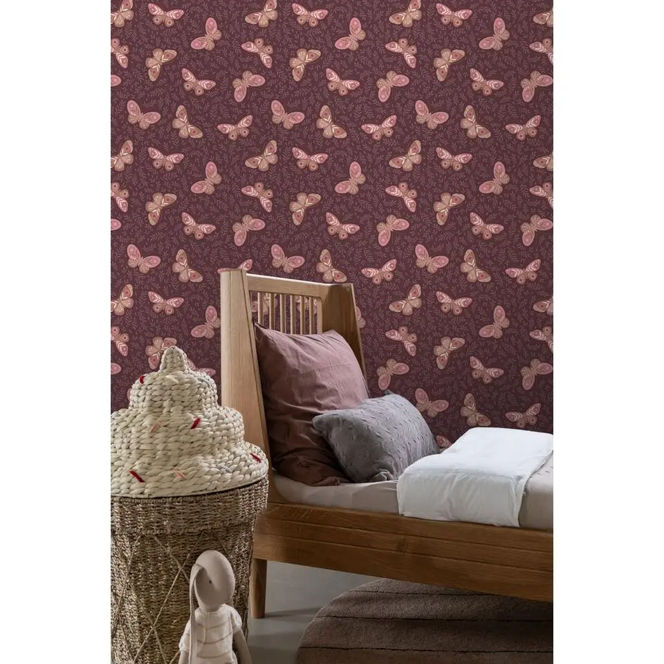 ESTAhome behang vlinders donker paars - 50 x 900 cm