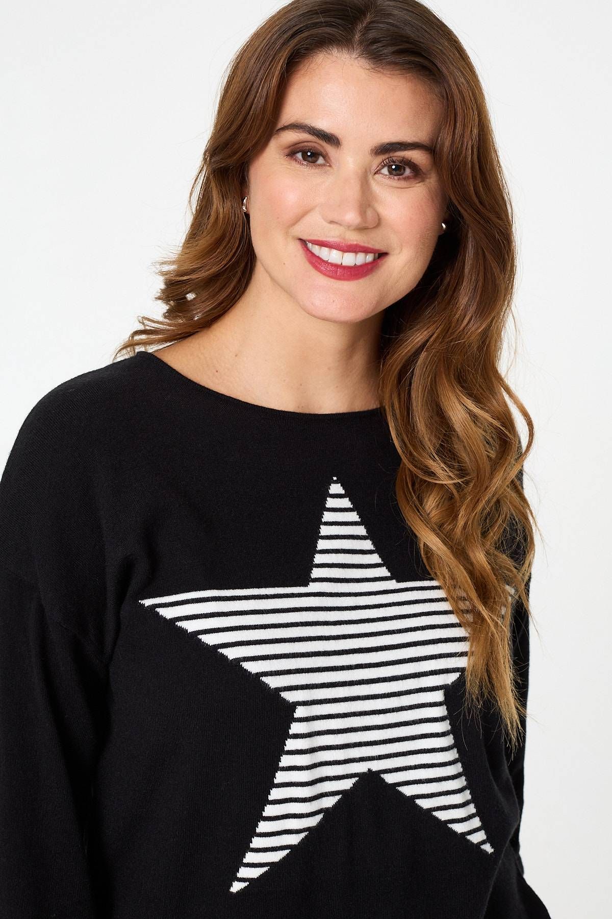Izabel London Star Print Long Sleeve Relaxed Top
