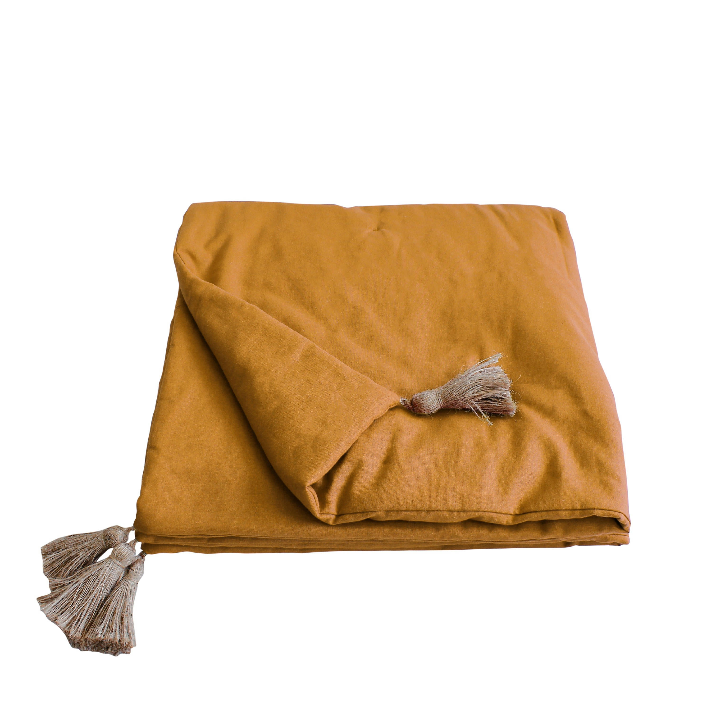 PANAMA - Édredon pompons jute moutarde 90x190cm