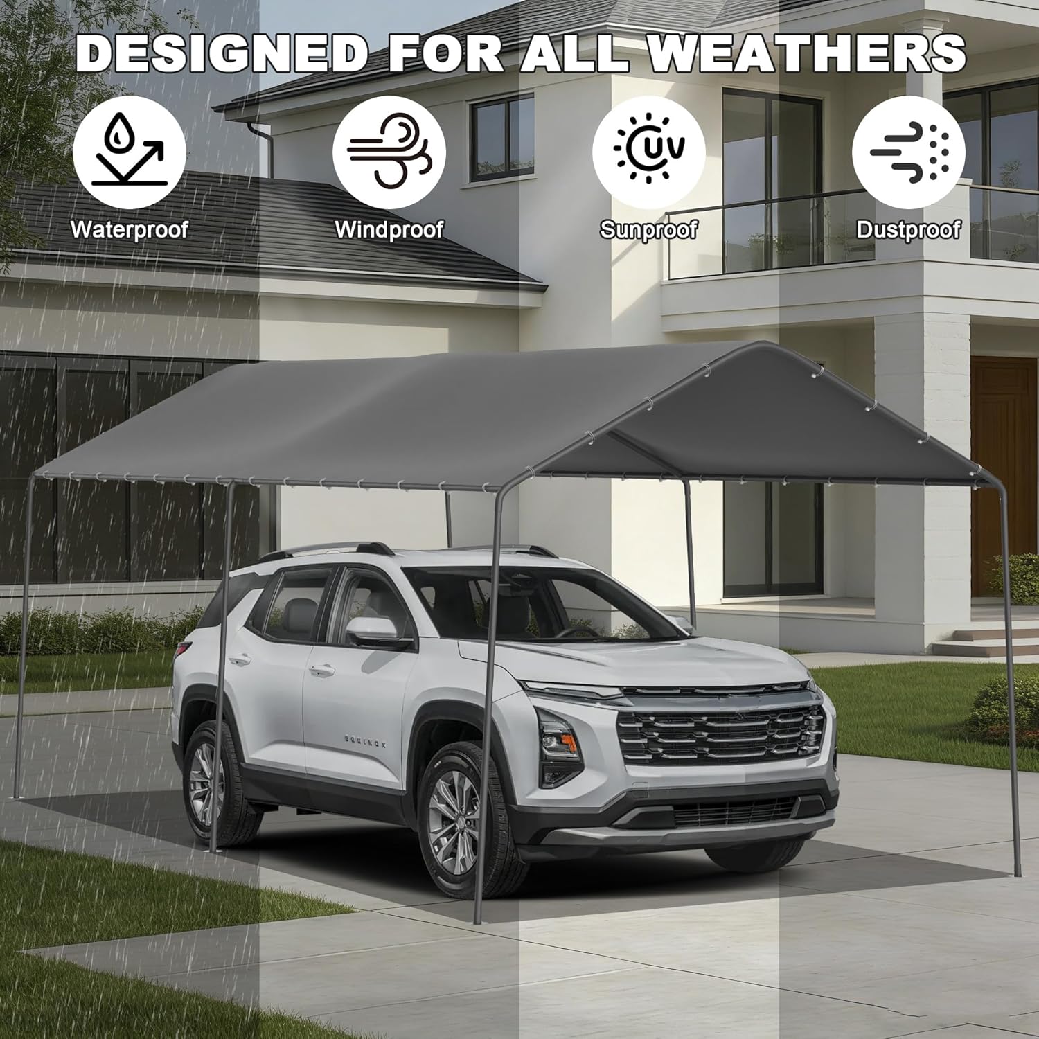 10 x 20 FT Carport Heavy Duty, Portable Garage Canopy Outdoor, Galvanized Car Canopy for Car Garage Shelter Tent Party Tent with Anchor Kit (Grey)
