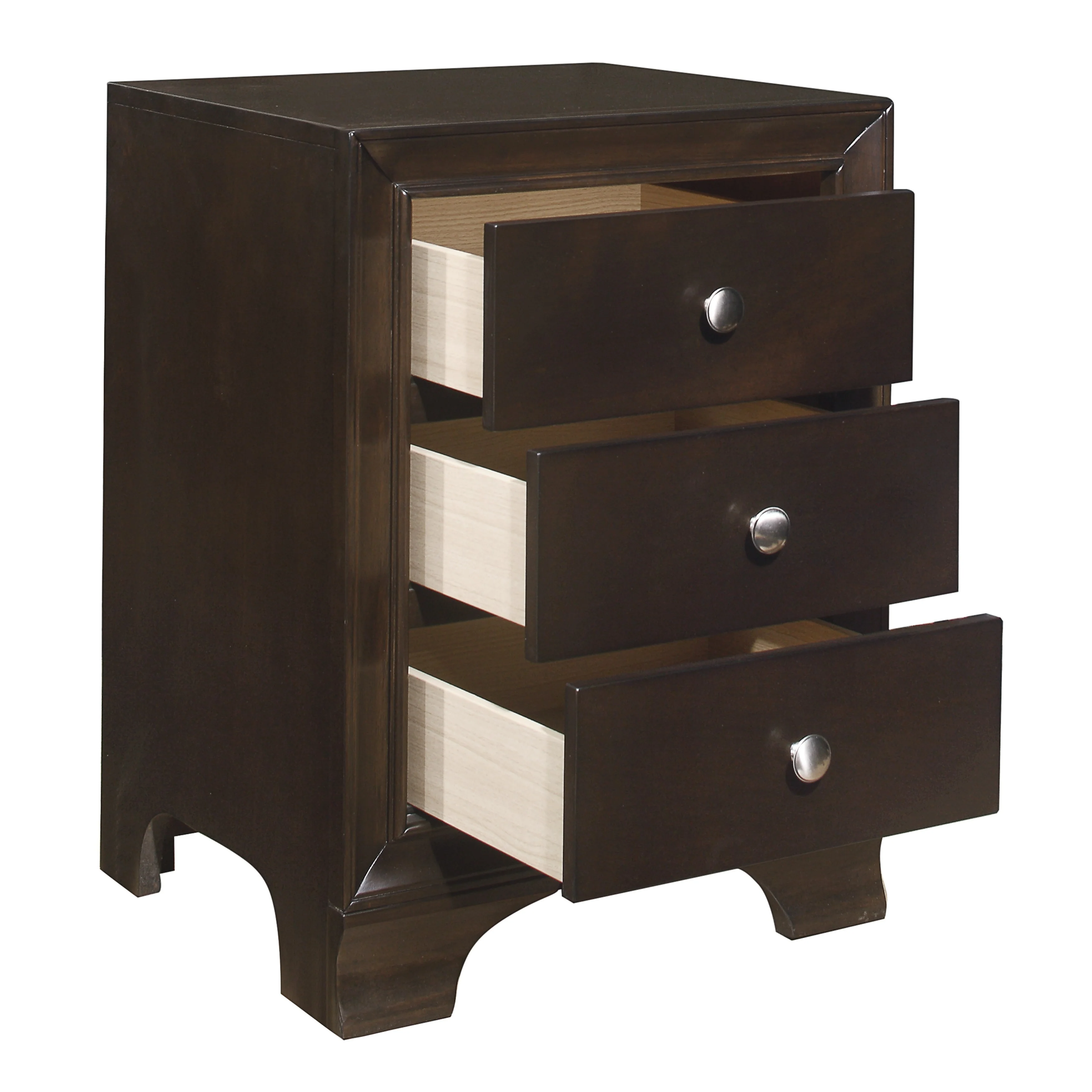 3-Drawers Nightstand with 2 USB Ports Transitional Bedroom Furniture 1pc Bedside Table Wooden