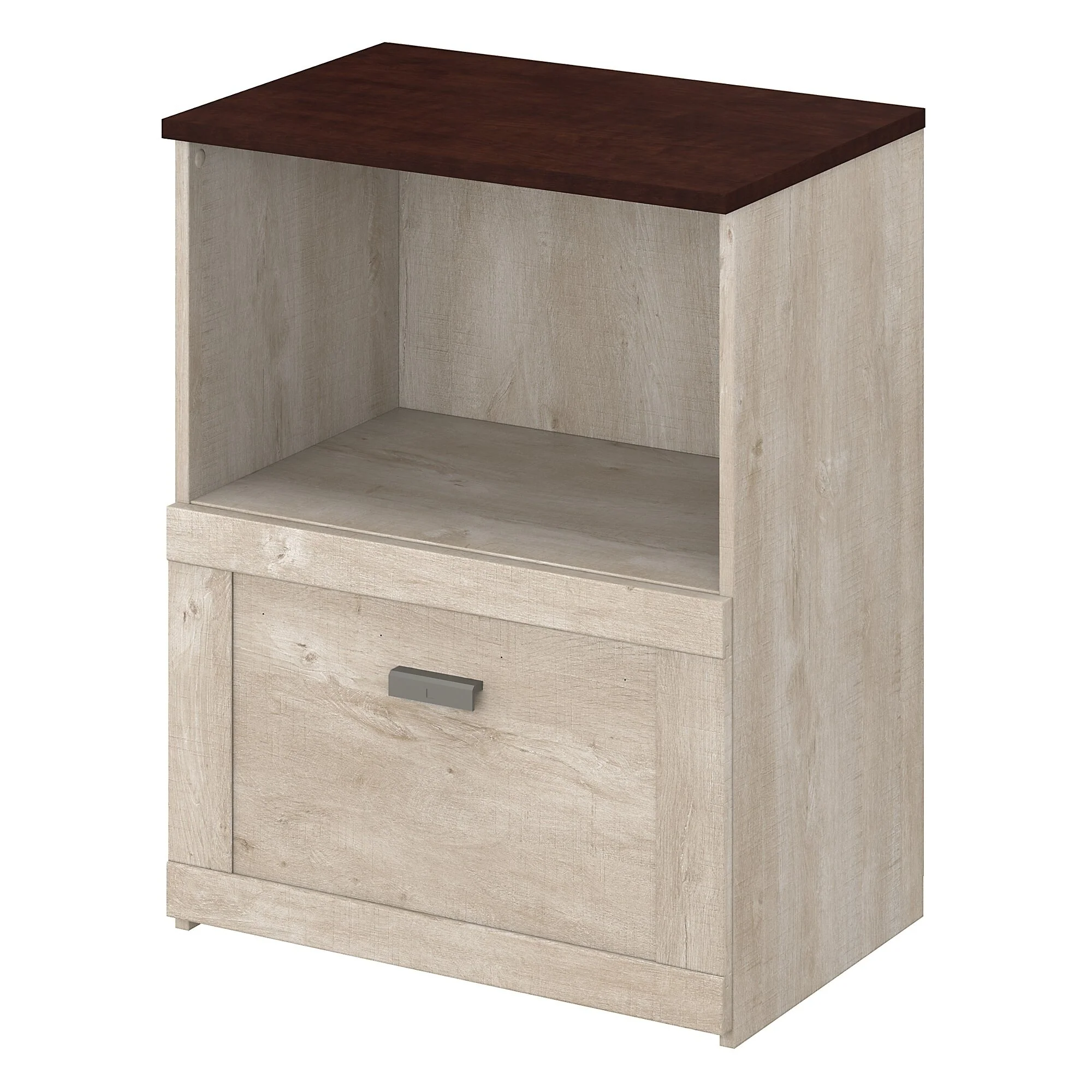 Bush Townhill Lateral File Cabinet in Washed Gray and Madison Cherry