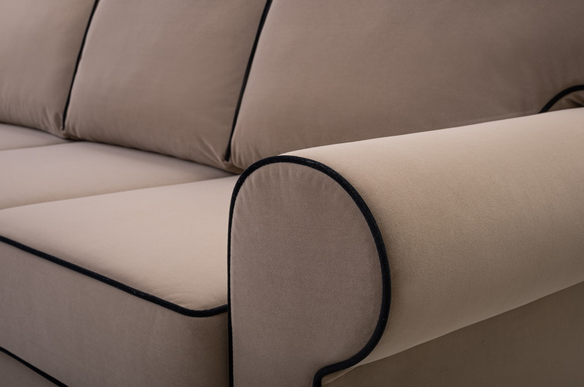 Sofa z przeszyciami TIAGO / MATT VELVET09 99 beżowy czarny