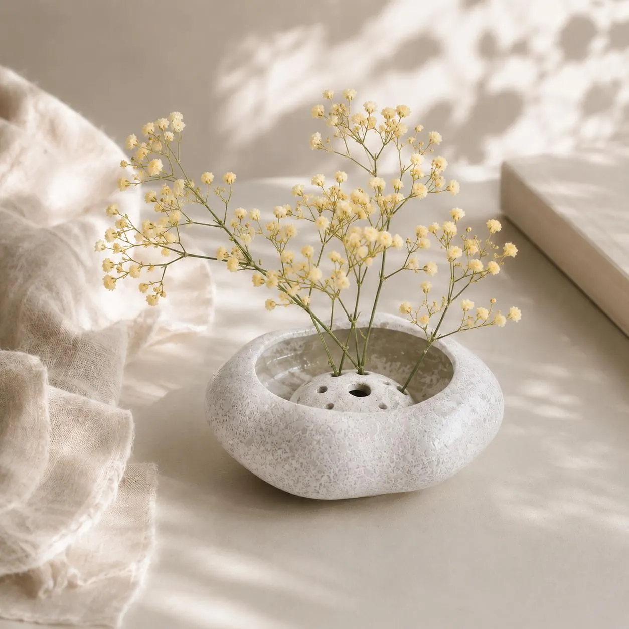 Personalized Engraved Ikebana Ceramic Bowl with Pin Frog,Handmade Japanese Wabi Sabi Ceramic Vase,Minimalist Low Stone Flower Vase,New home