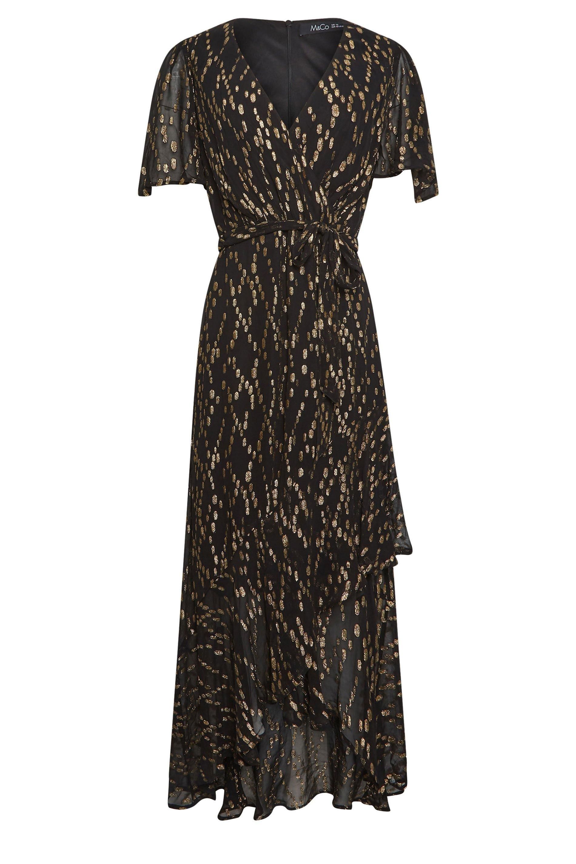 M&Co Metallic Ruffle Midi Wrap Dress