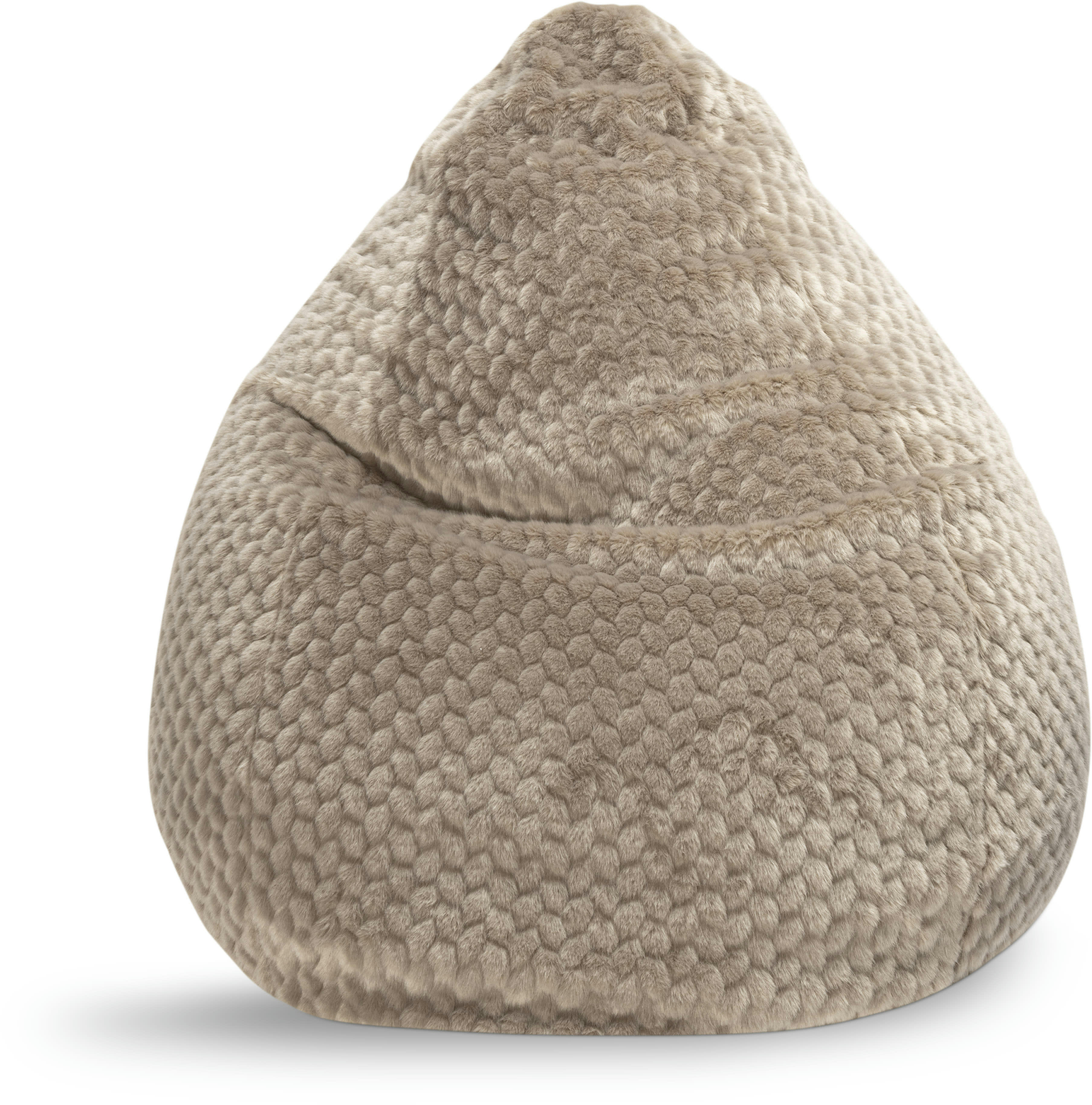 MINK - Pouf poire XXL fausse fourrure douce à relief taupe 80x130cm
