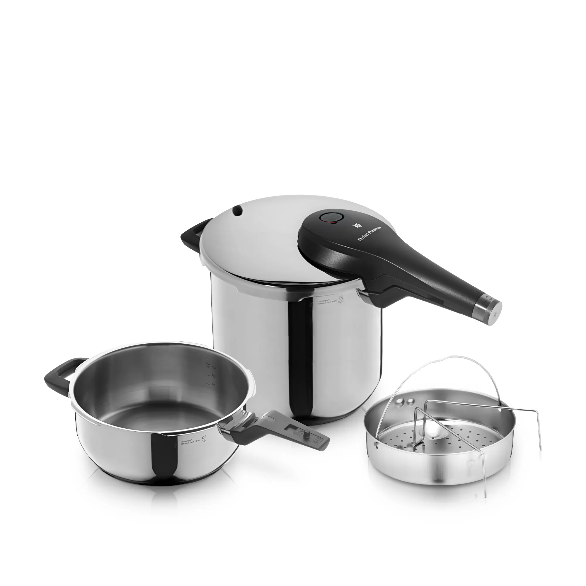 WMF Perfect Premium One Pot Pressure Cooker Set, 6.5 L and 3 L with steam basket