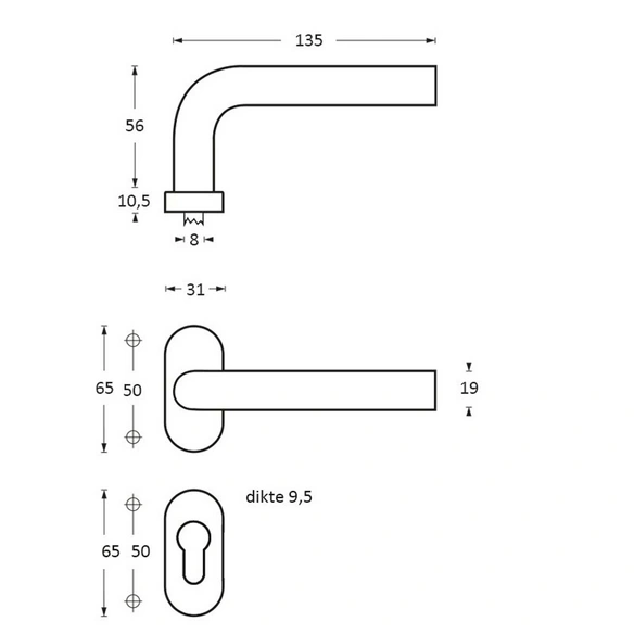 Türdrücker, 63x31x10 mm PZ-Rosetten