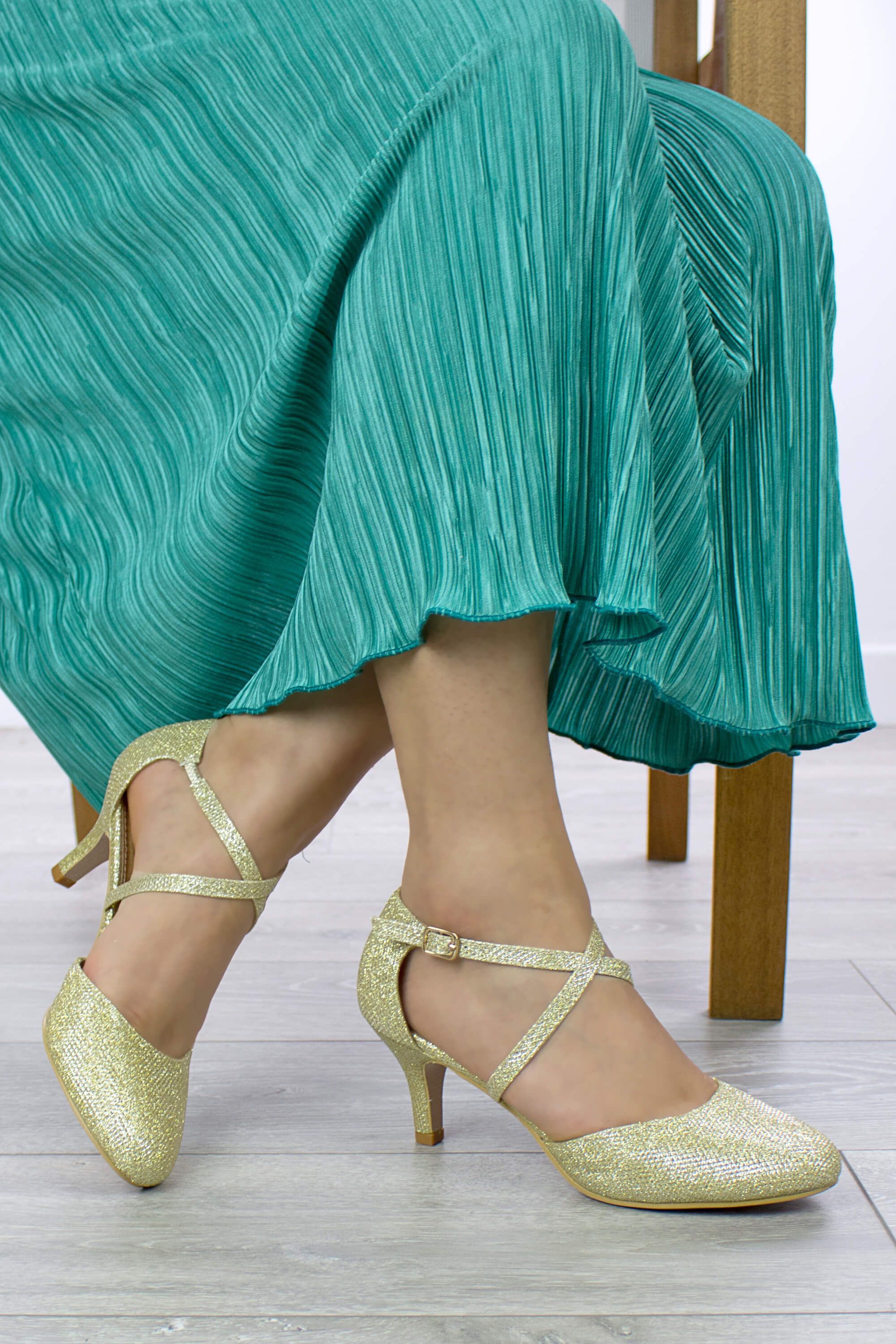 AJVANI High Heel Buckle Crossed Straps Court Shoes