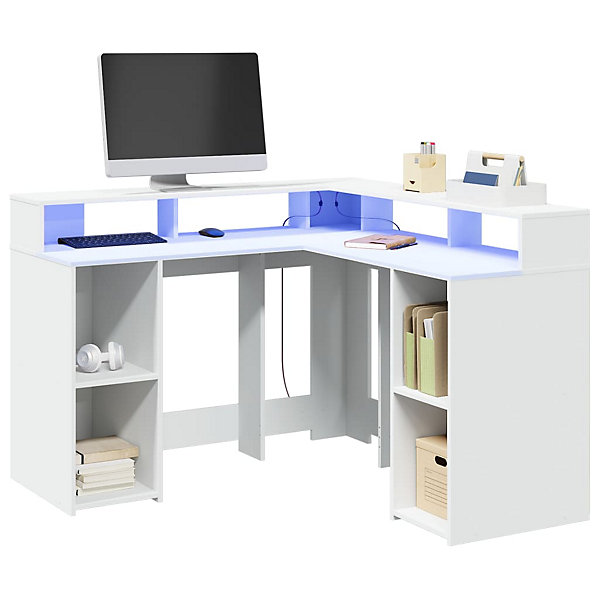 Bureau avec lumières LED blanc 130x130x91 cm bois d'ingénierie vidaXL
