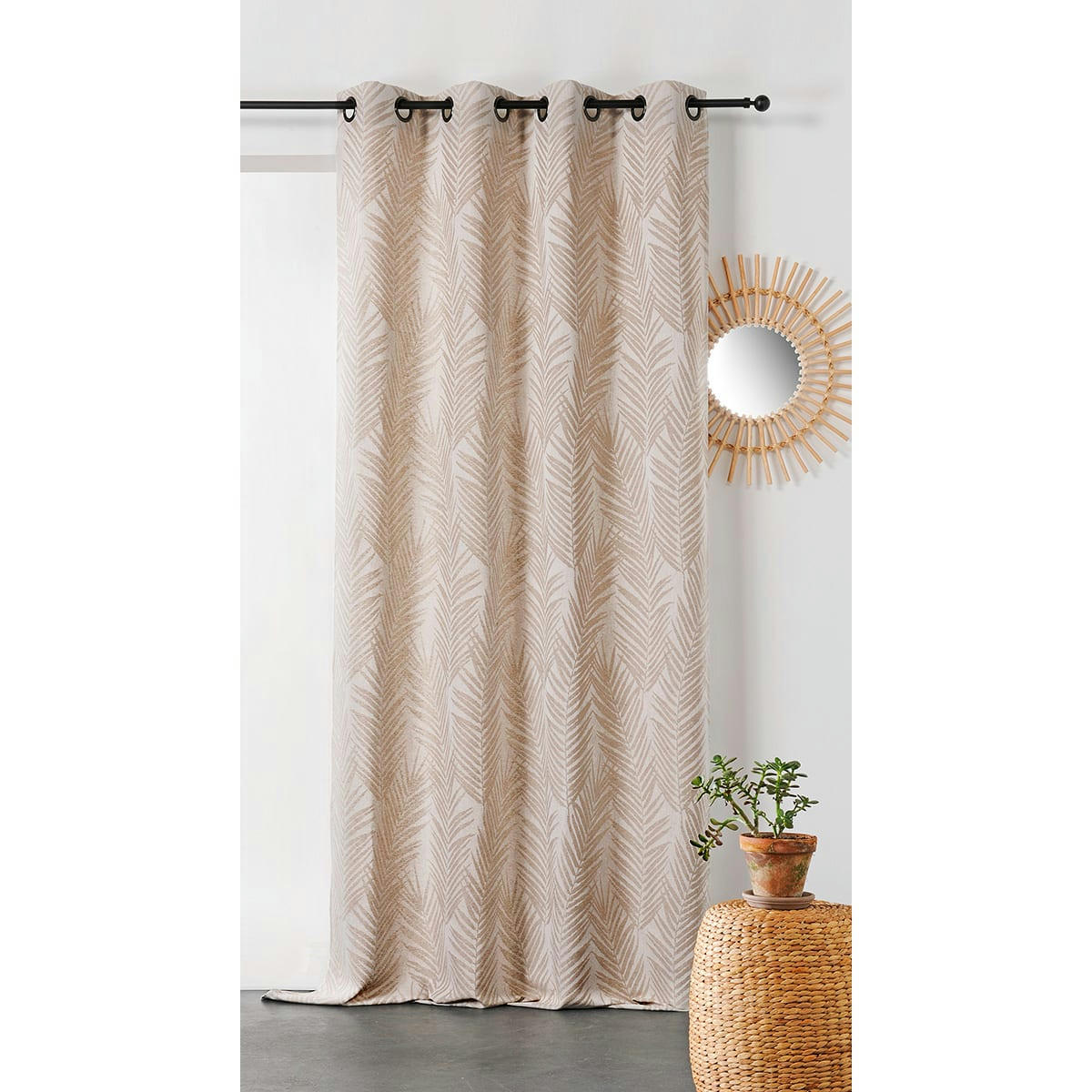- Rideau imprimé feuille de palmier coton naturel 140x240 cm