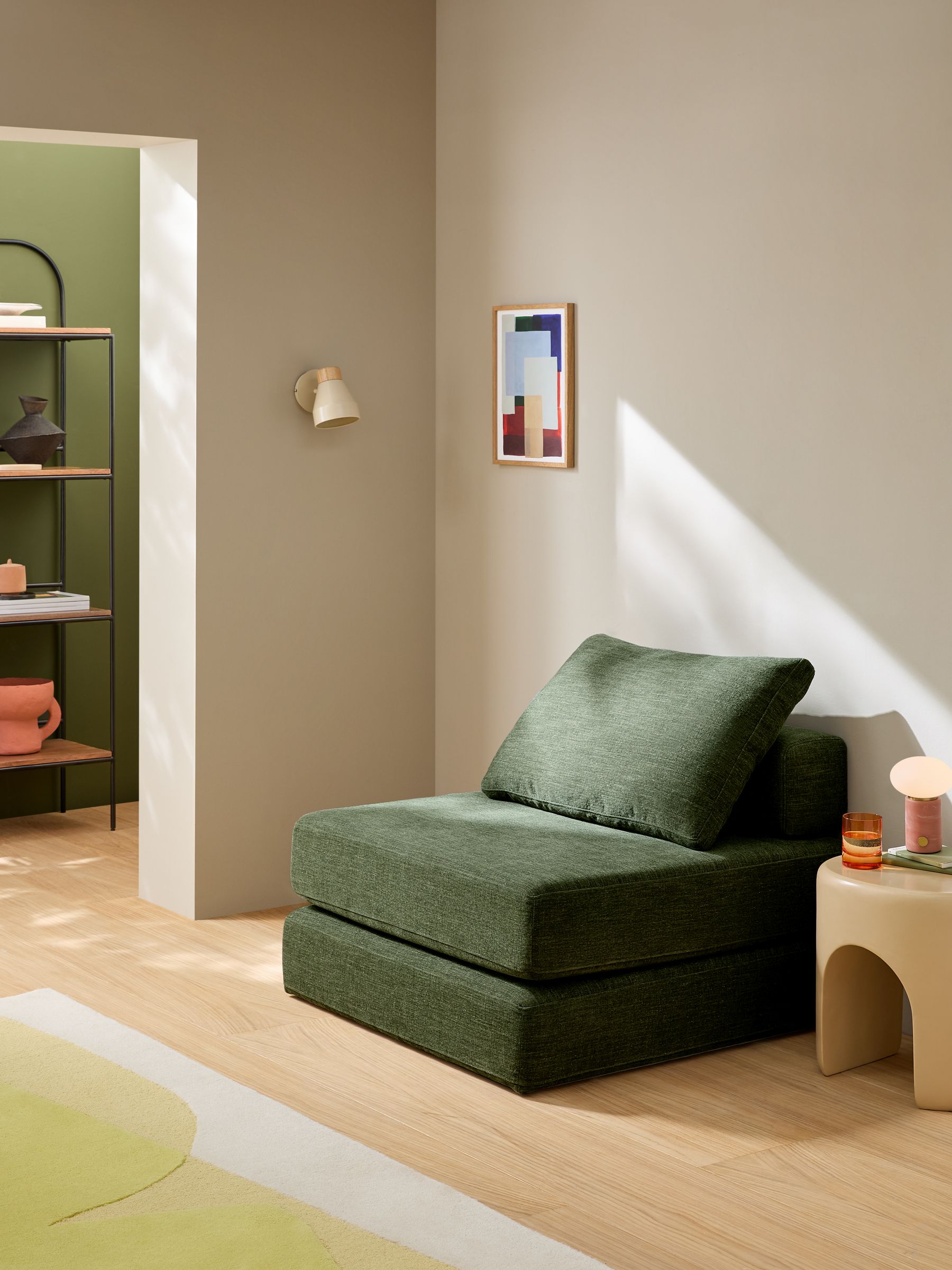 Piero Foldable Sofabed in Green Soft Textured Weave