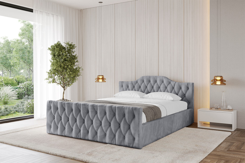 Łóżko tapicerowane z materacem pojemnik FALIO-v1-Z-120x200 cm Jasnoszary