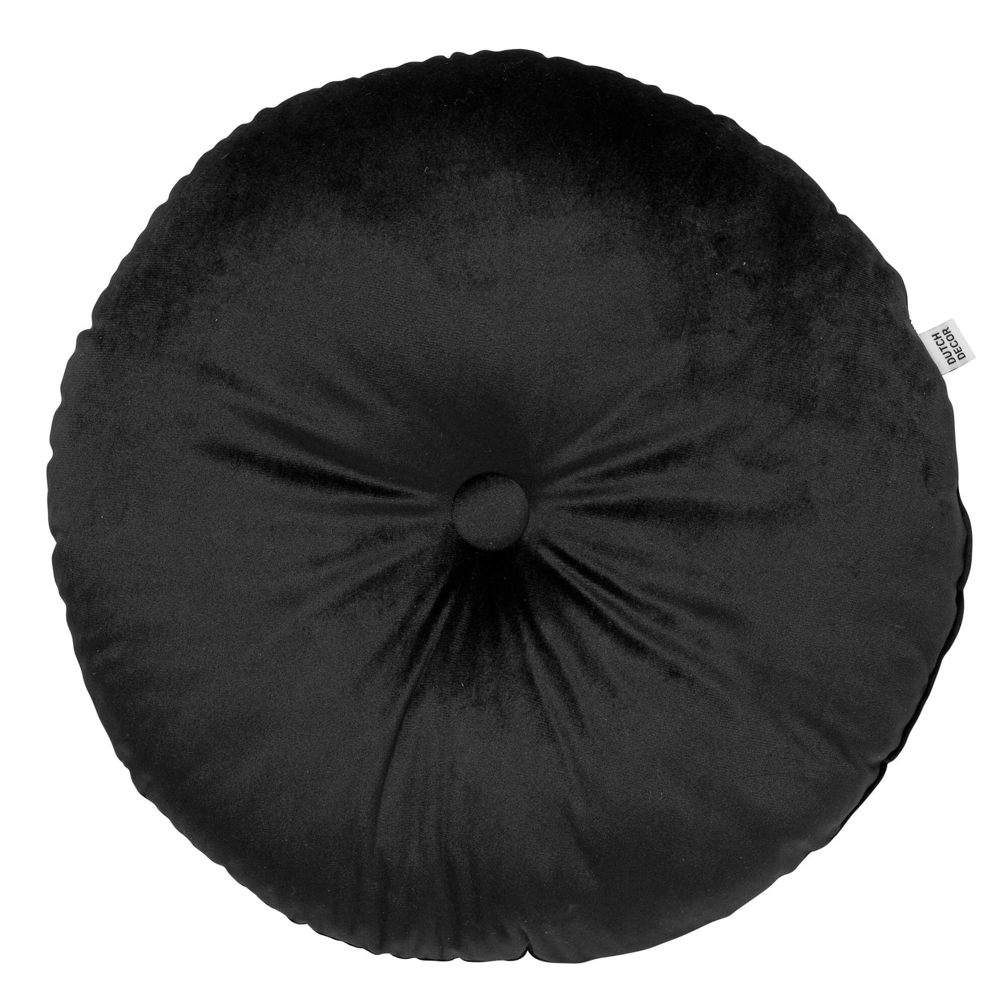 OLLY - sierkussen Ø38 cm - rond velvet - Raven - zwart