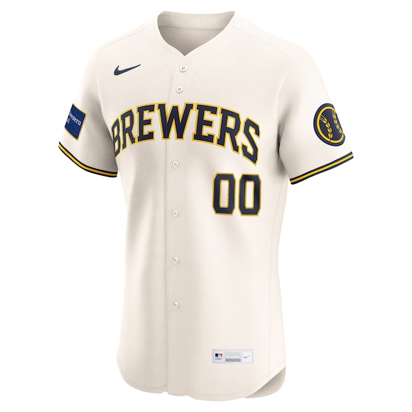 Milwaukee Brewers Nike Home Elite Sponsor Patch Custom Jersey - Cream