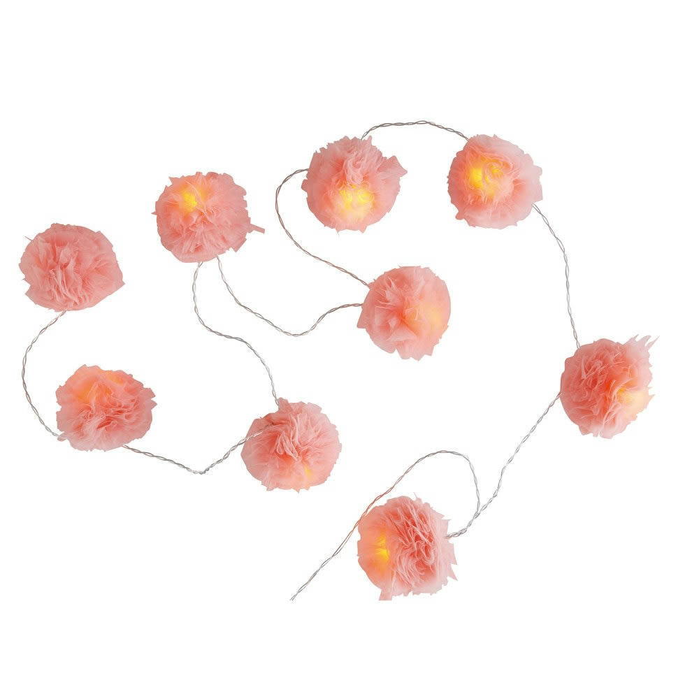 Capucine - Guirlande lumineuse 9 LED pompons roses L214