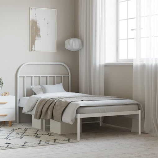 NNEVL Metal Bed Frame with Headboard White 107x203 cm