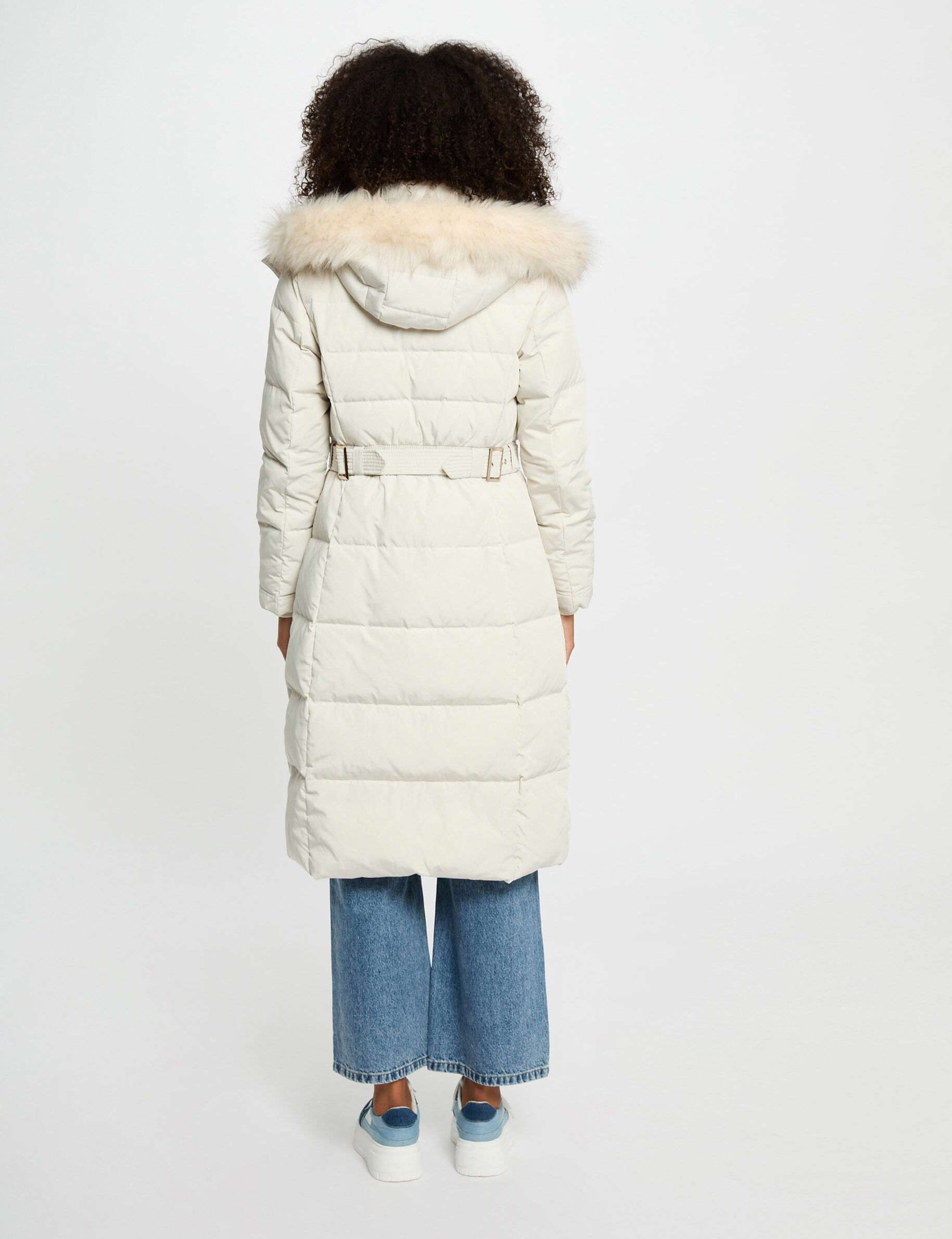 Long Padded Jacket With Hood Ivory Women