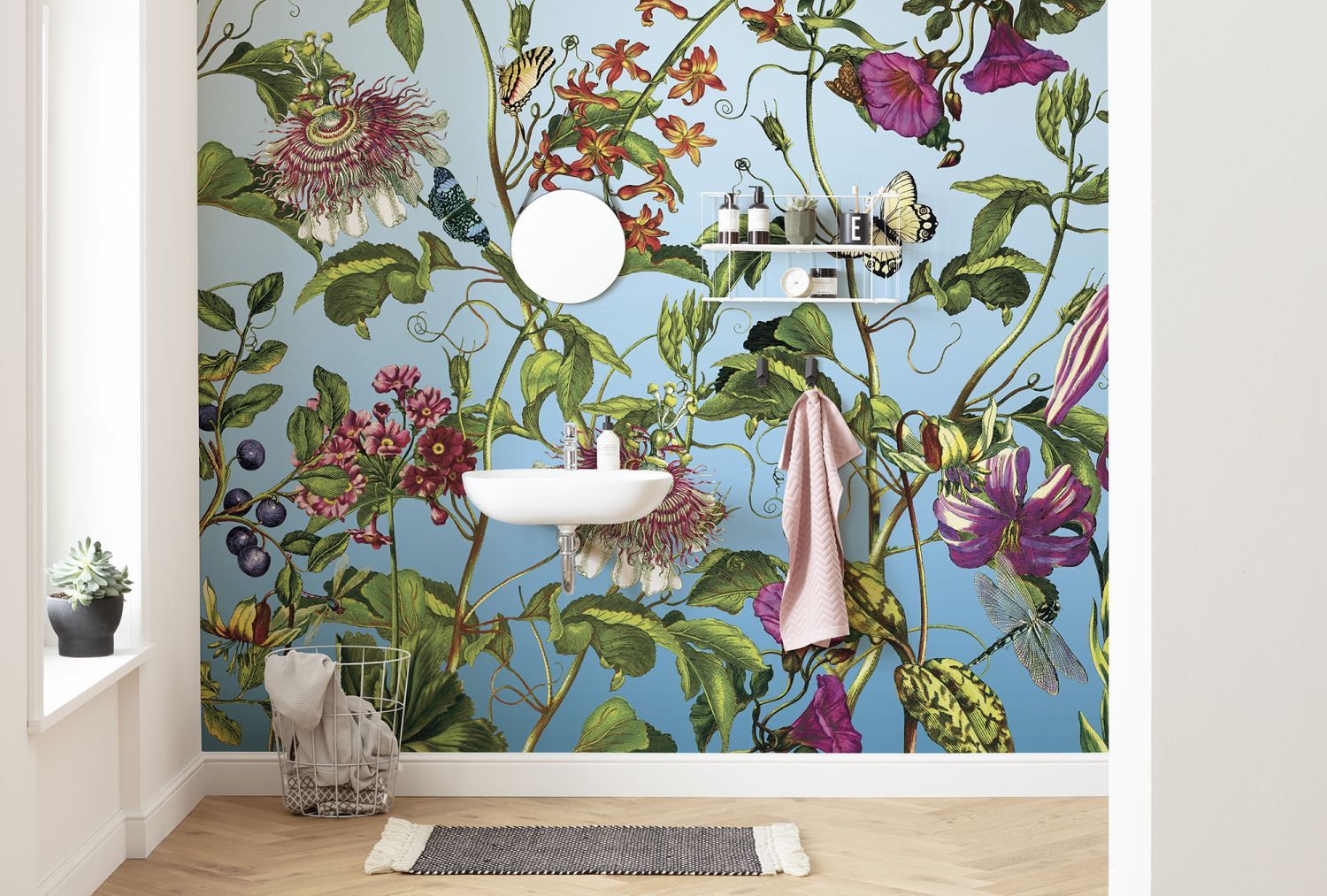 Sanders & Sanders fotobehang tuin blauw, groen en roze - 368 x 248 cm - 612319