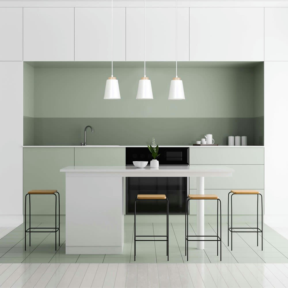 LASSO - Suspension 3 lumières avec abat-jour blancs et détails en bois