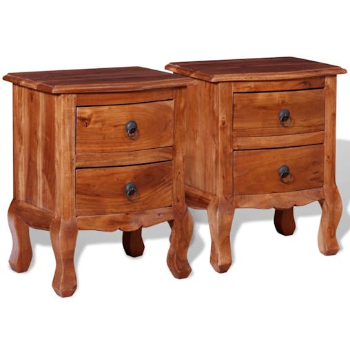 NNEVL Nightstands with Drawers 2 pcs Solid Acacia Wood