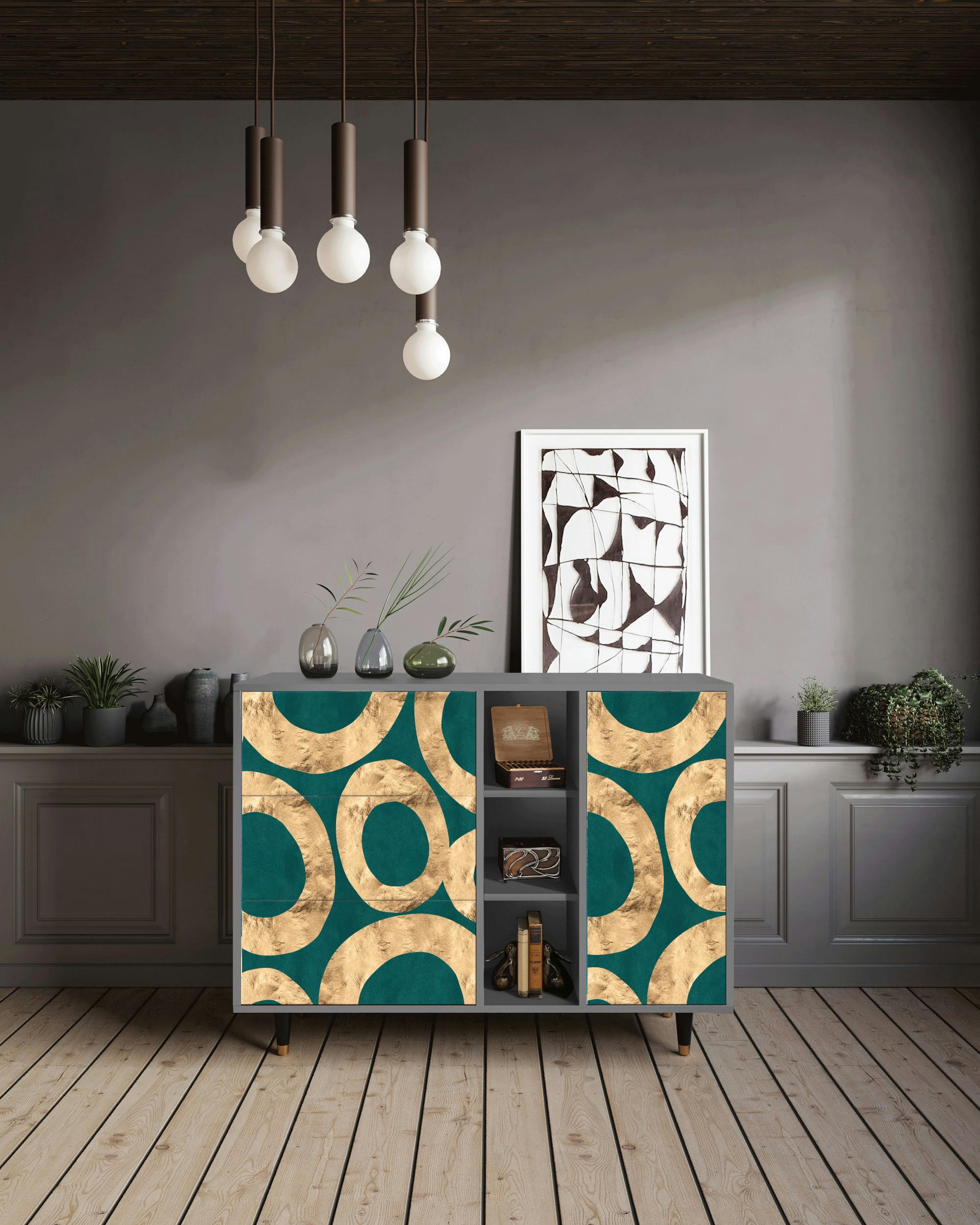 ZIRCON SPHERE - Buffet  bleu-vert 3 tiroirs et 1 porte L 125 cm