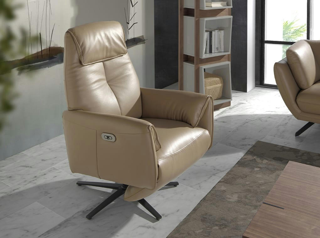- Fauteuil relax pivotant cuir sable