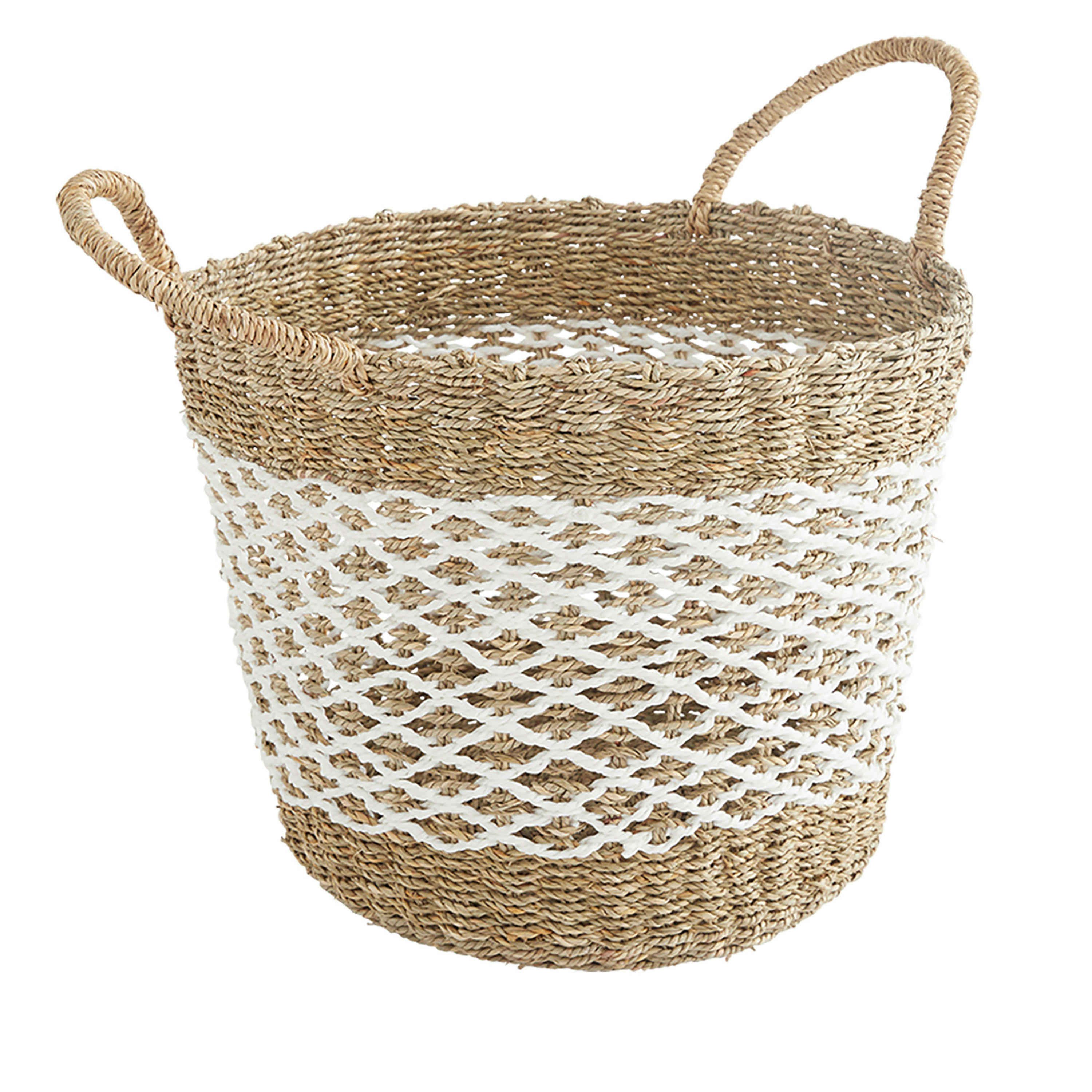 - Panier de rangement avec poignées en paille blanc 30x30x30cm