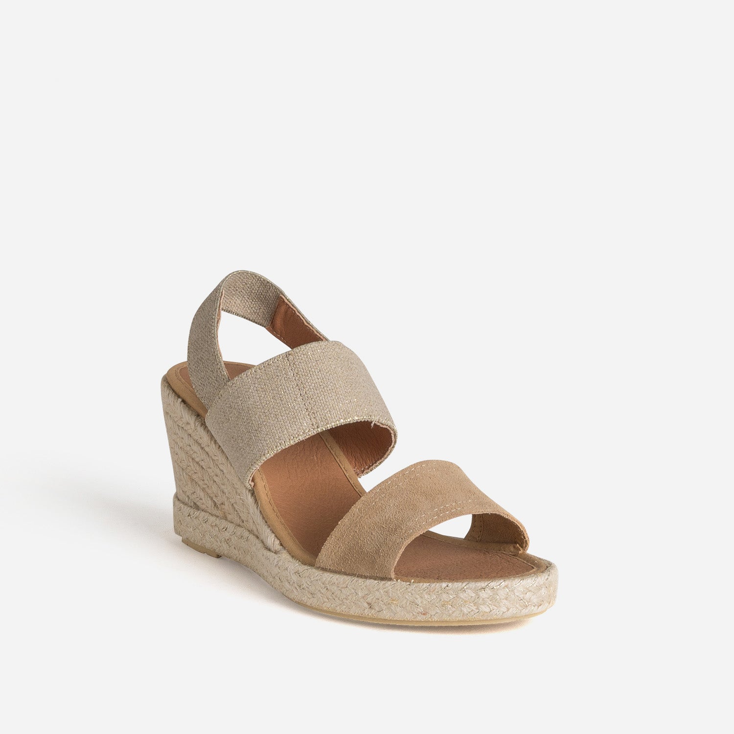 Sandale compensée beige bi matière