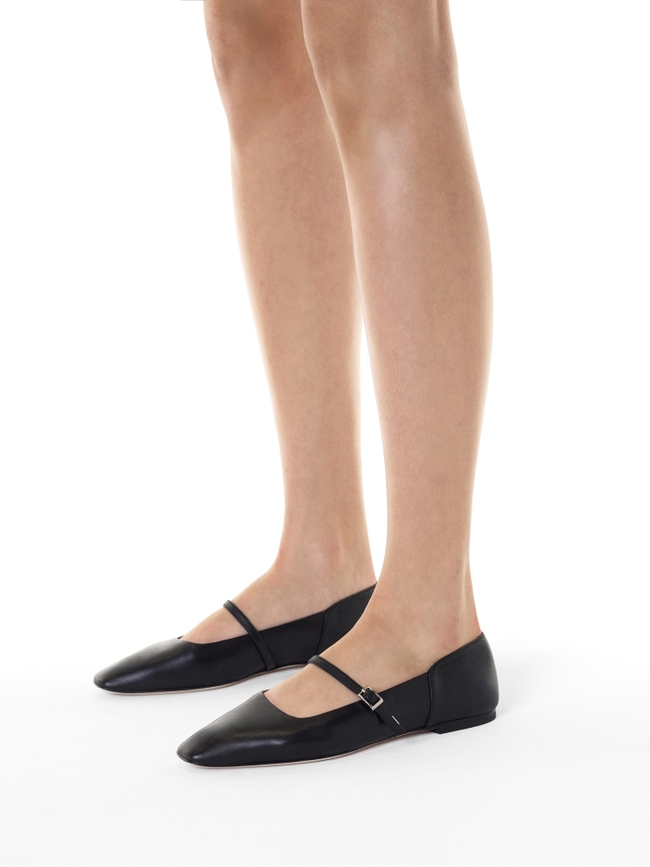 Black soft leather ballerinas