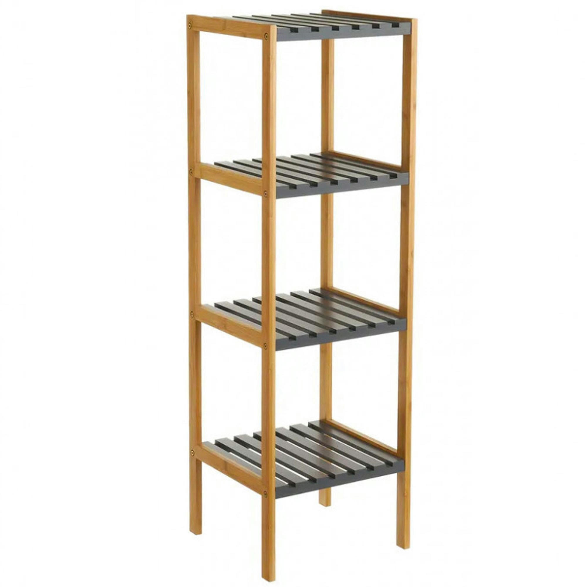 - Étagère salle de bain bambou gris 4 étages - 34x33x110cm