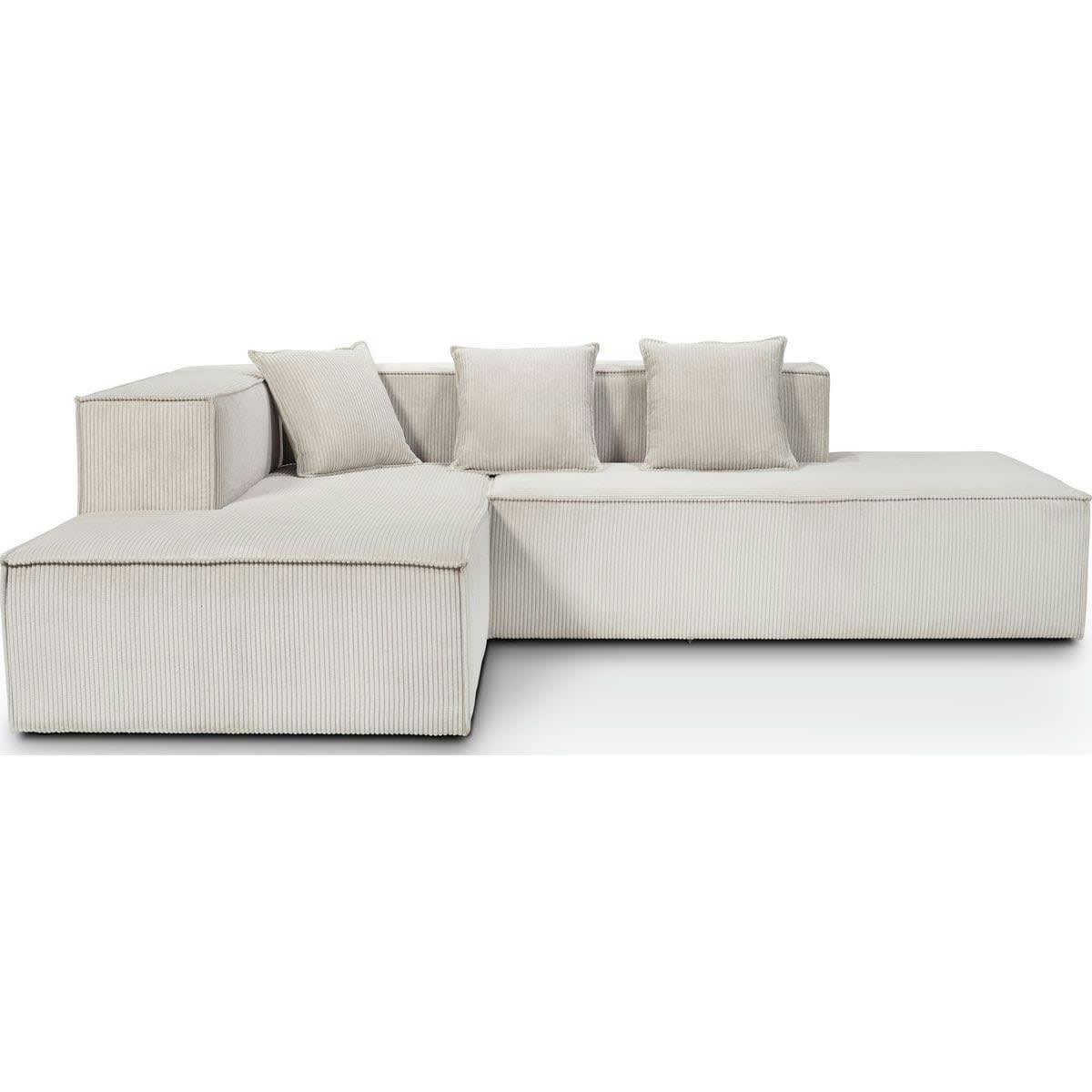 ELENA - Canapé d'angle 4 places en velours côtelé beige - Made in France