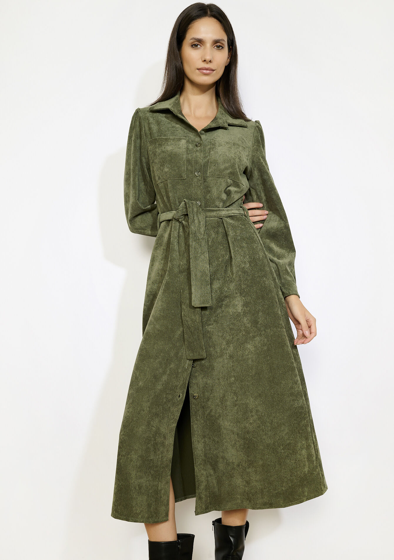 Midi overhemdjurk met ceintuur