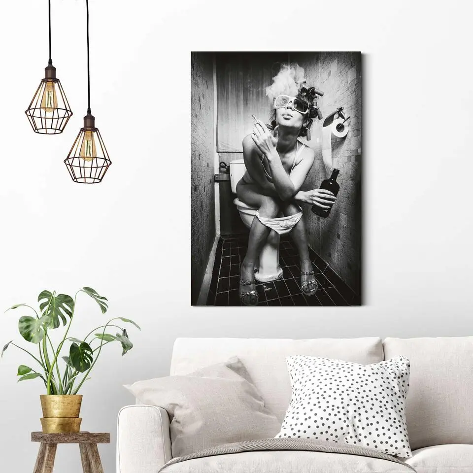 Schilderij Toiletzaken - 90 x 60 - Zwart-Wit